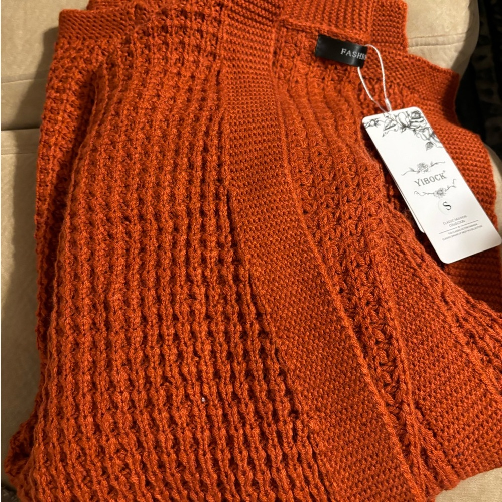 NWT Yibock long knitted oversized open Women's Orange Sweater cardigan size S